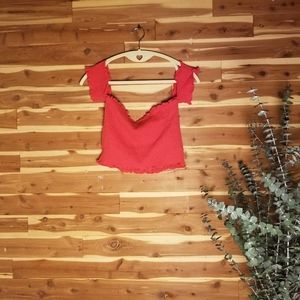 Red Stretchy Off the Shoulder Crop Top